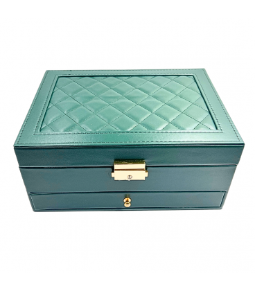 Скринька-органайзер шкіряна, на замочці (темно-зелена)