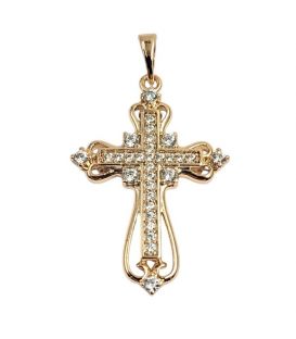 Підвіска Хрестик з камінчиками, лимонна позолота