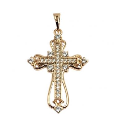 Підвіска Хрестик з камінчиками, лимонна позолота