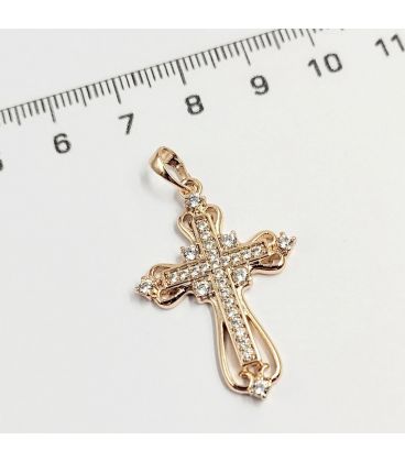 Підвіска Хрестик з камінчиками, лимонна позолота