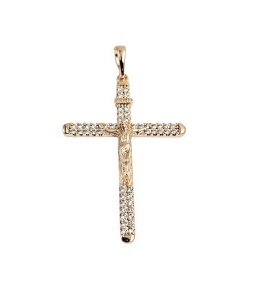 Підвіска Хрестик з розп'яттям, з камінчиками, лимонна позолота