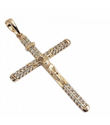 Підвіска Хрестик з розп'яттям, з камінчиками, лимонна позолота