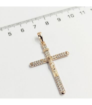 Підвіска Хрестик з розп'яттям, з камінчиками, лимонна позолота