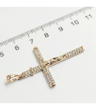 Підвіска Хрестик з розп'яттям, з камінчиками, лимонна позолота