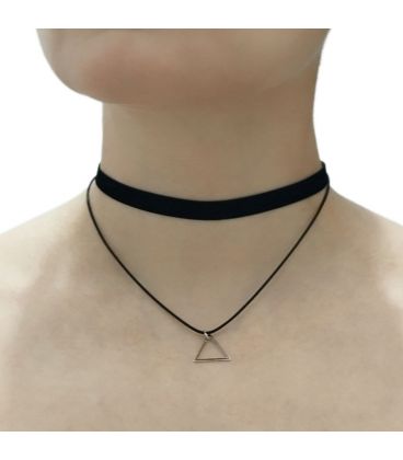 Чокер подвійний, замшевий, чорний "Трикутник"