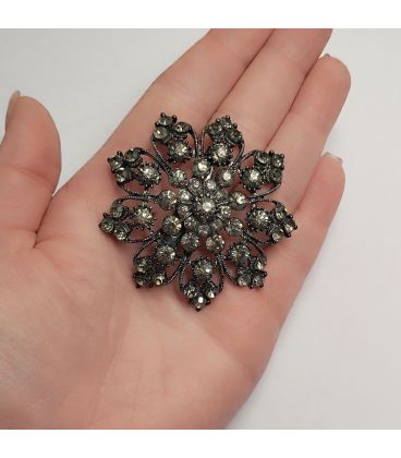 Брошка "Квітка" чорний родій