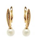 Серьги-подвески с жемчугом и цирконами, лимонная позолота