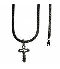 Комплект "Питон", цепочка и крестик, черный родий