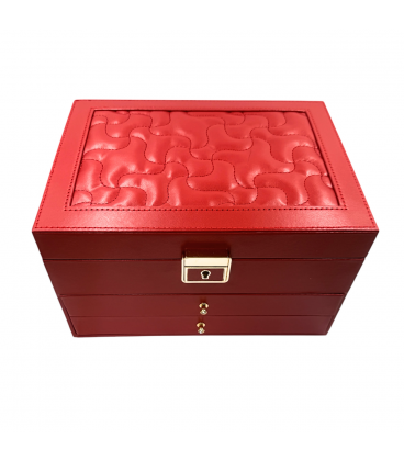 .Шкатулка-органайзер кожаная, на замочке (красная)