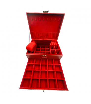 .Шкатулка-органайзер кожаная, на замочке (красная)