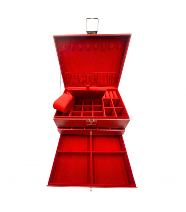 .Шкатулка-органайзер кожаная, на замочке (красная)