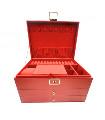 .Шкатулка-органайзер кожаная, на замочке (красная)