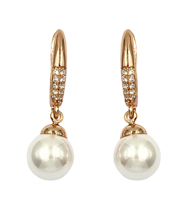 Сережки-підвіски з перлиною, лимонна позолота