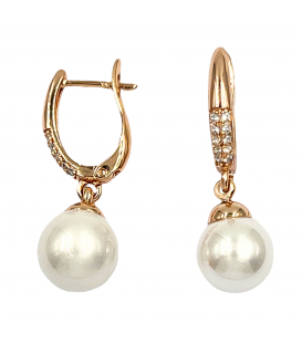 Серьги-подвески с жемчужиной, лимонная позолота