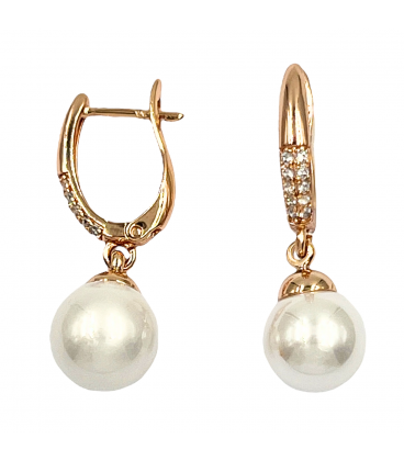 Серьги-подвески с жемчужиной, лимонная позолота