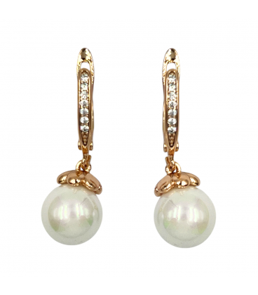 Серьги-подвески с жемчужиной, лимонная позолота