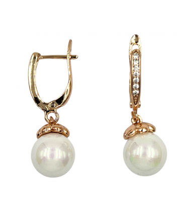 Сережки-підвіски з перлиною, лимонна позолота