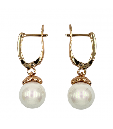 Сережки-підвіски з перлиною, лимонна позолота