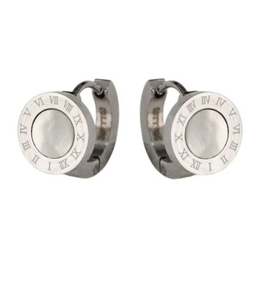 Серьги классические "Циферблат" родий (сталь)