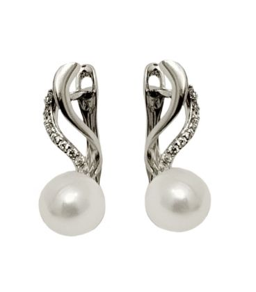 Серьги классические с жемчужиной, родий