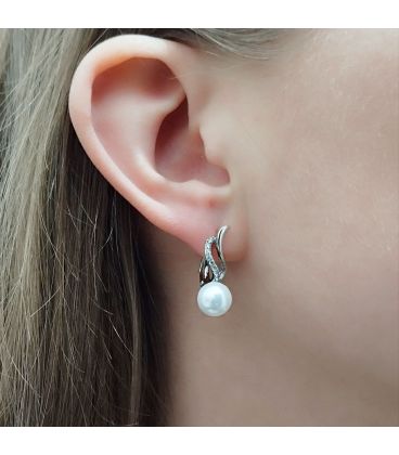 Серьги классические с жемчужиной, родий