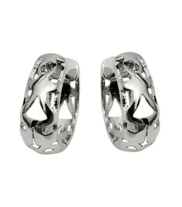 Серьги классические "Широкая подкова с узором", родий