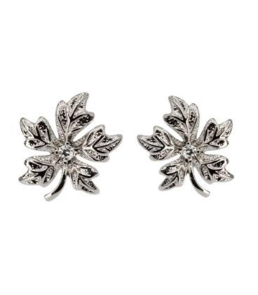 Серьги-гвоздики "Виноградный лист", родий