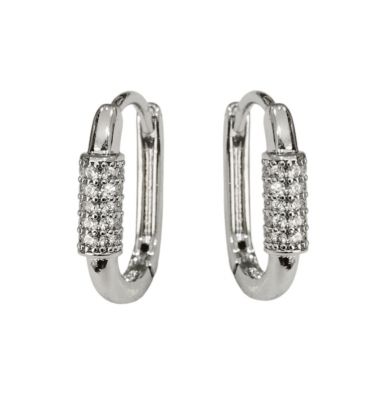 Сережки класичні "Підкова з діжкою цирконів", родій