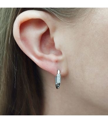 Сережки класичні "Підкова з діжкою цирконів", родій