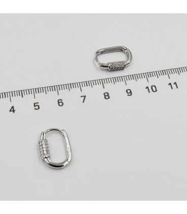 Серьги классические "Подкова с бочонком цирконов", родий