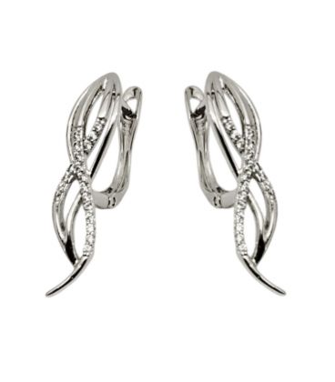 Сережки класичні "Тонкі вигини з цирконами", родій