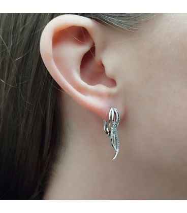 Серьги классические "Тонкие изгибы с цирконами", родий