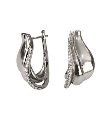 Сережки класичні з цирконами, родій