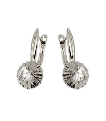 Серьги классические "Циркон в цветке", родий