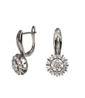 Сережки класичні "Квітка з цирконів", родій