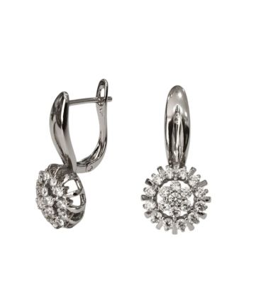 Сережки класичні "Квітка з цирконів", родій