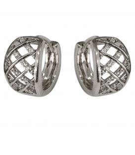 Сережки класичні "Решітка з цирконів", родій