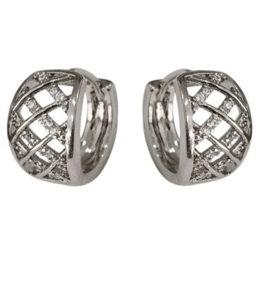 Серьги классические "Решетка из цирконов", родий