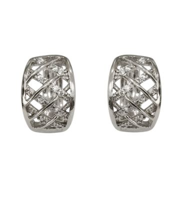 Серьги классические "Решетка из цирконов", родий