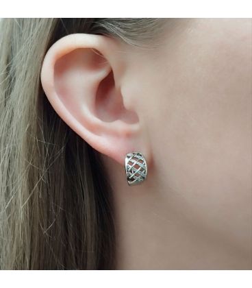 Серьги классические "Решетка из цирконов", родий
