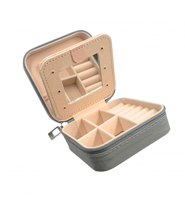 Шкатулка - органайзер для украшений, шкатулка для бижутерии, с зеркальцем (серая)