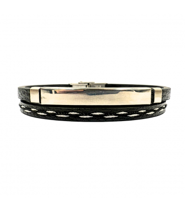 Браслет мужской Stainless Steel, кожаный