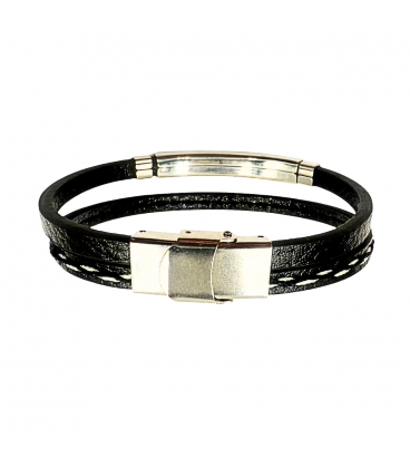 Браслет чоловічий Stainless Steel, шкіряний