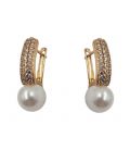 Сережки класичні з розсипом цирконів і перлиною, лимонна позолота