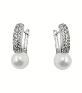 Сережки класичні з розсипом цирконів і перлиною, родій