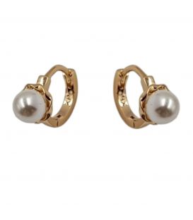 Серьги-колечки "Жемчужинка на цветочке", лимонная позолота