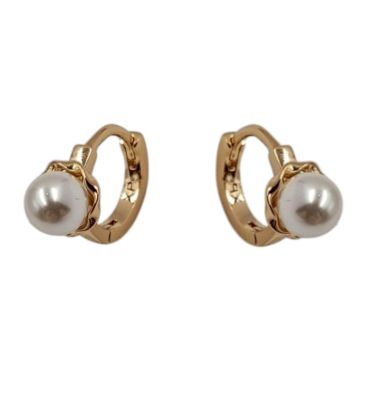 Серьги-колечки "Жемчужинка на цветочке", лимонная позолота