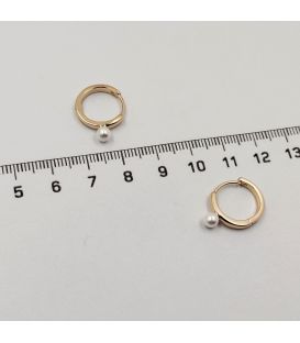 Сережки-колечка з маленькою перлинкою, лимонна позолота