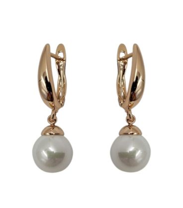 Серьги-подвески с жемчужиной, лимонная позолота