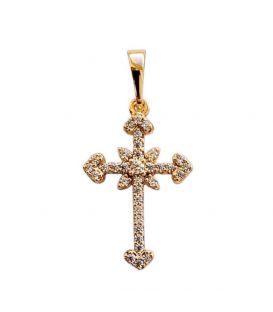 Підвіска "Хрестик з цирконіями", лимонна позолота